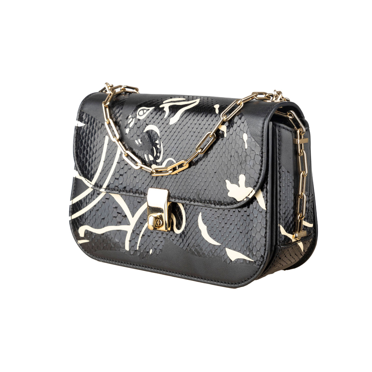 Secondhand Valentino Leather and Snakeskin Panther Crossbody Bag