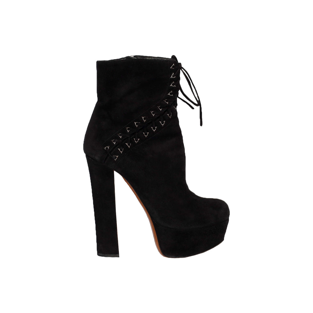 Second Hand Alaïa Lace-up Black Suede Corset Booties