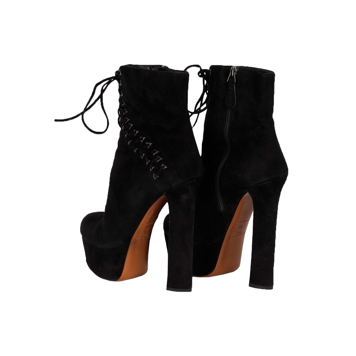 Second Hand Alaïa Lace-up Black Suede Corset Booties