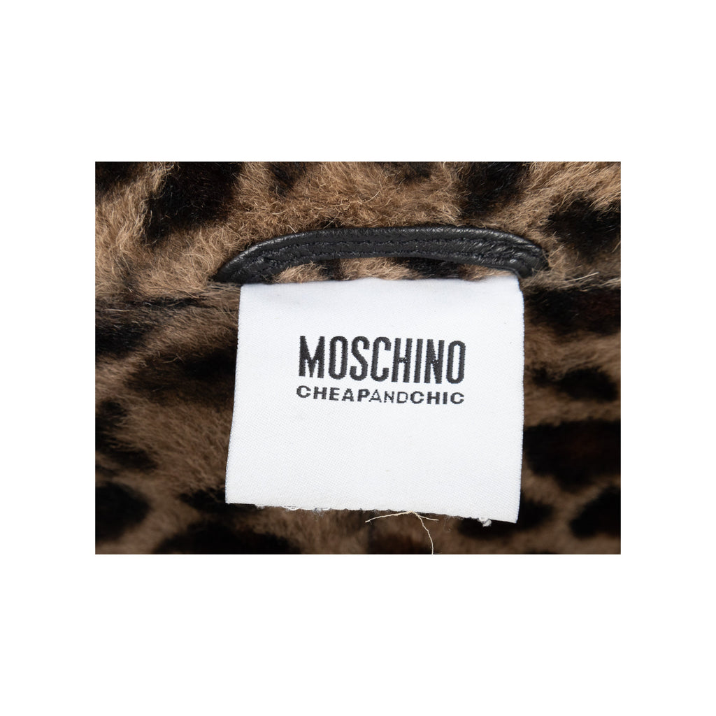 Secondhand Moschino Cheap and Chic Leather Coat with Leopard Printed Fur 