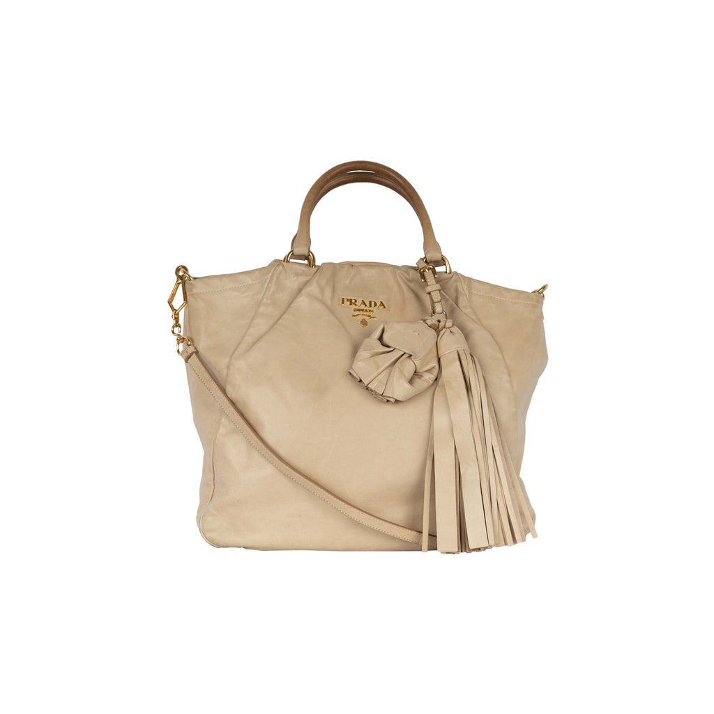 Secondhand Prada Beige Leather Hobo Handbag with Strap