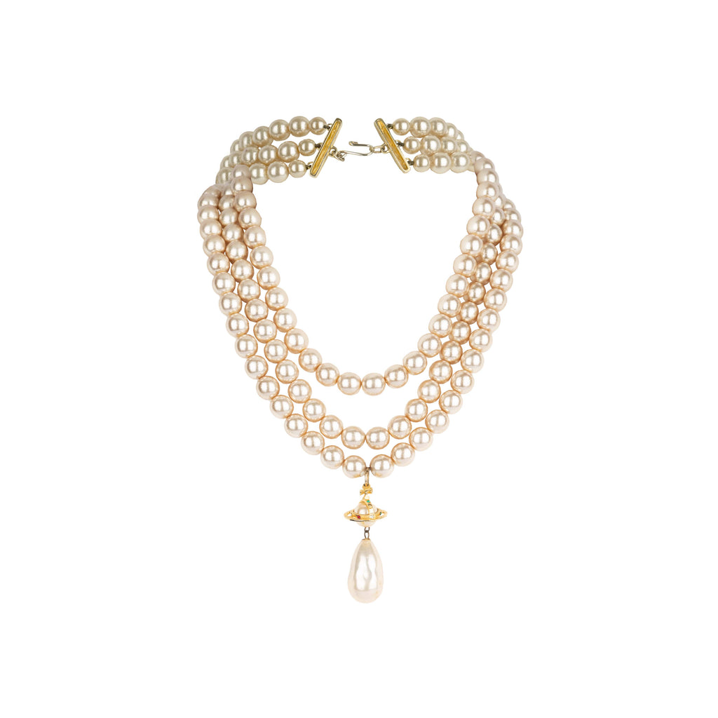 Secondhand Vivienne Westwood Three Row Pearl Drop Choker