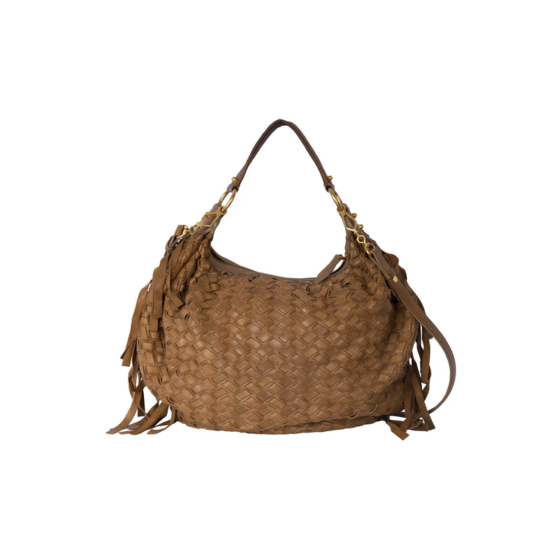 Secondhand Miu Miu Woven Leather Fringe Hobo