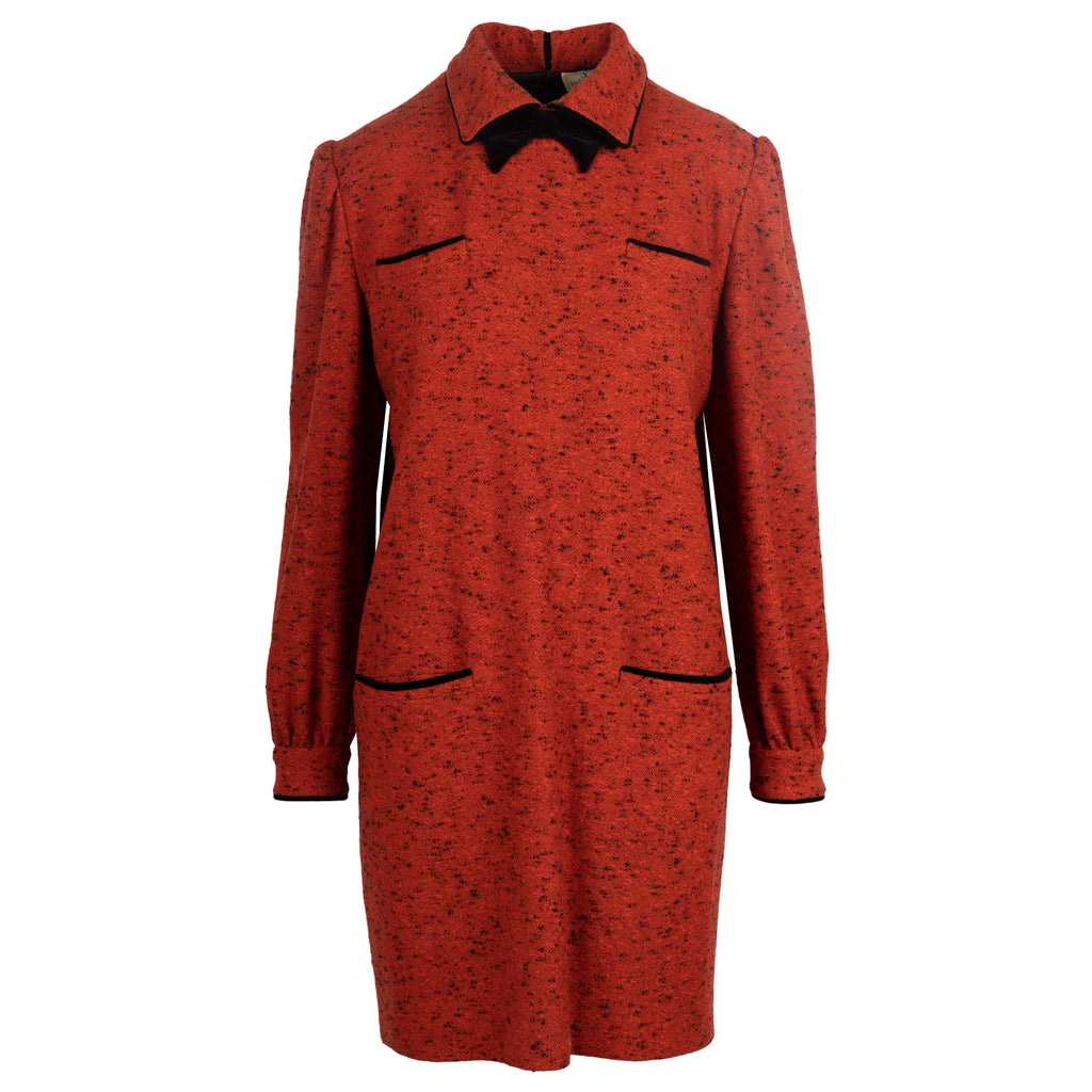 Secondhand Valentino Red Wool Collar Dress with Bow