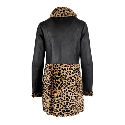 Secondhand Moschino Cheap and Chic Leather Coat with Leopard Printed Fur 
