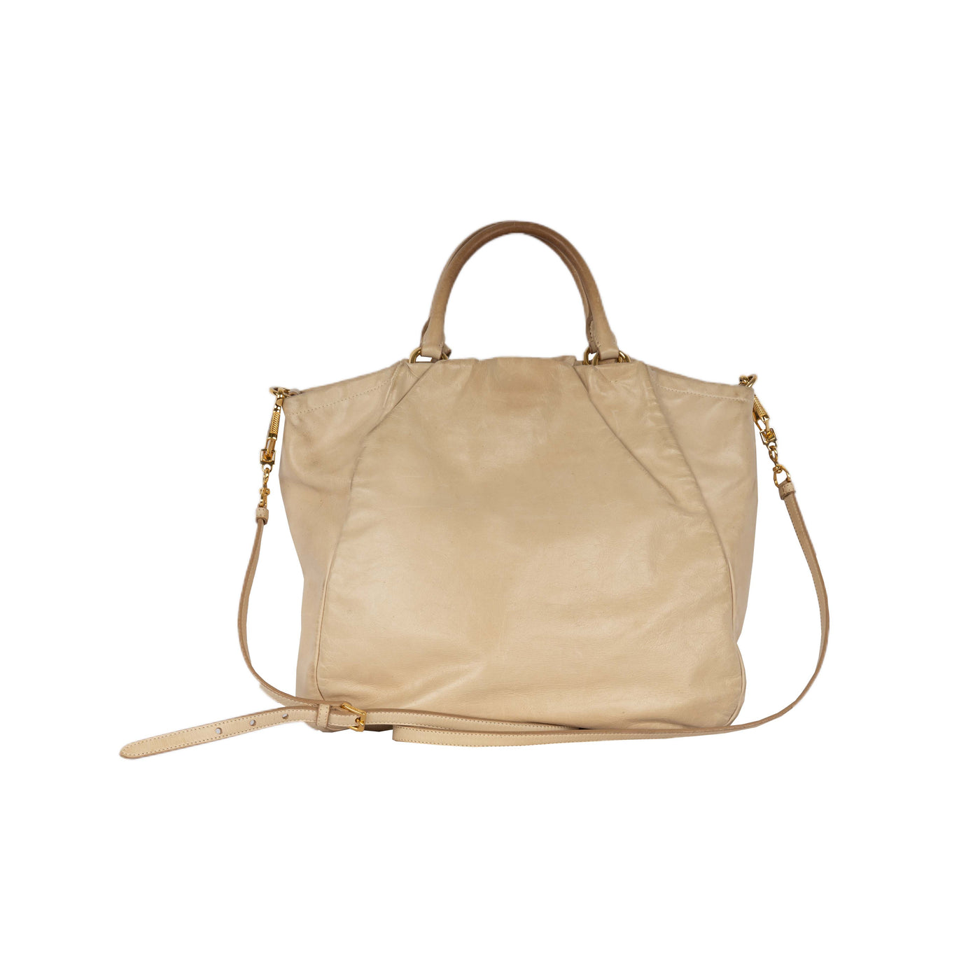 Secondhand Prada Beige Leather Hobo Handbag with Strap
