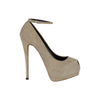 Taupe Suede Platform Pumps with Ankle Closure 