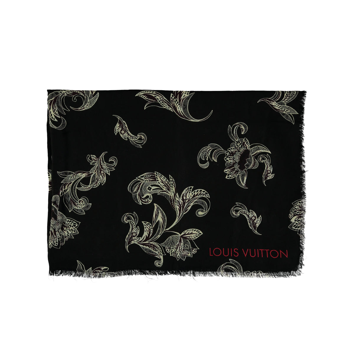 Louis Vuitton Black and White Floral Pattern Scarf - '10s