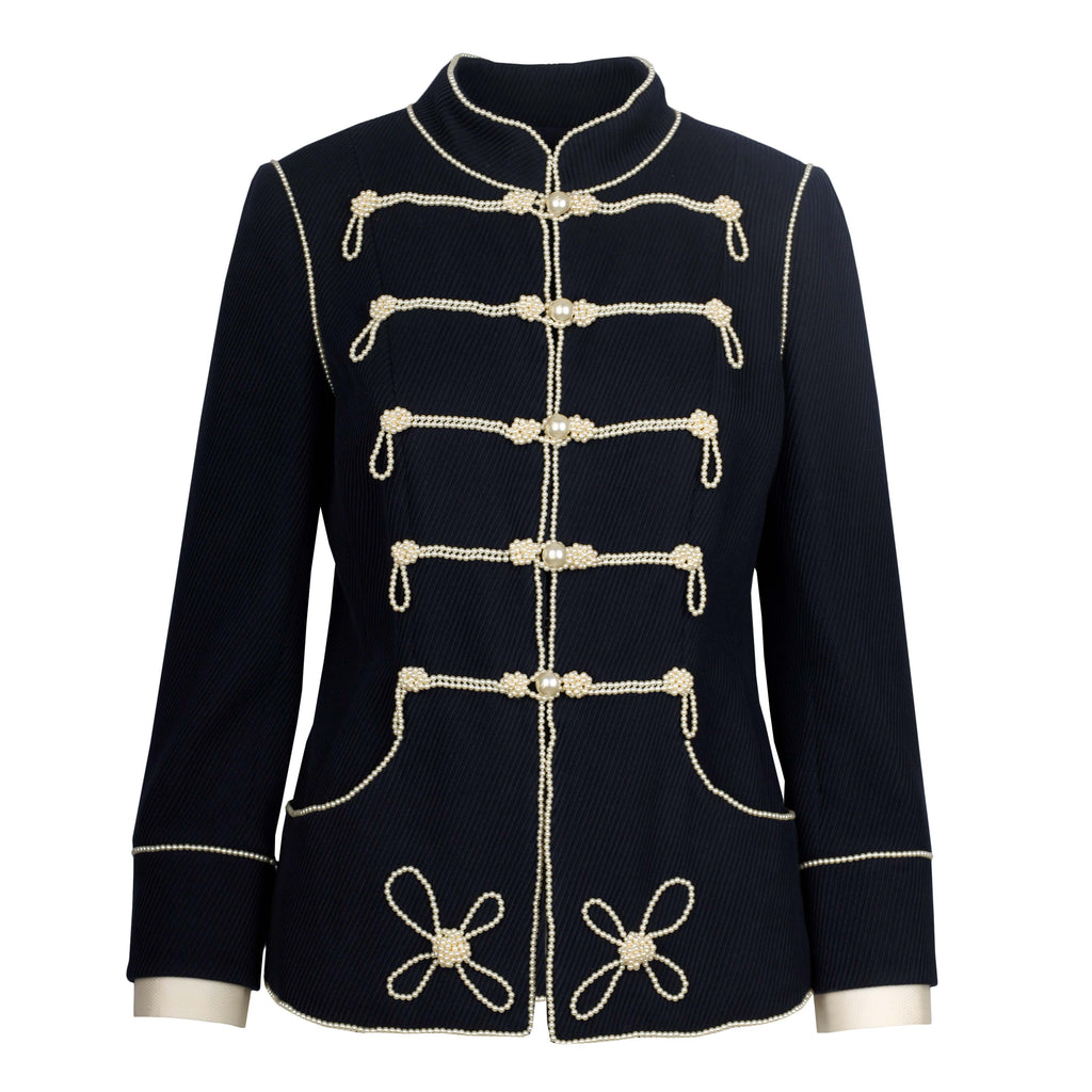 Second-hand Chanel Navy Majorette Jacket with Pearls