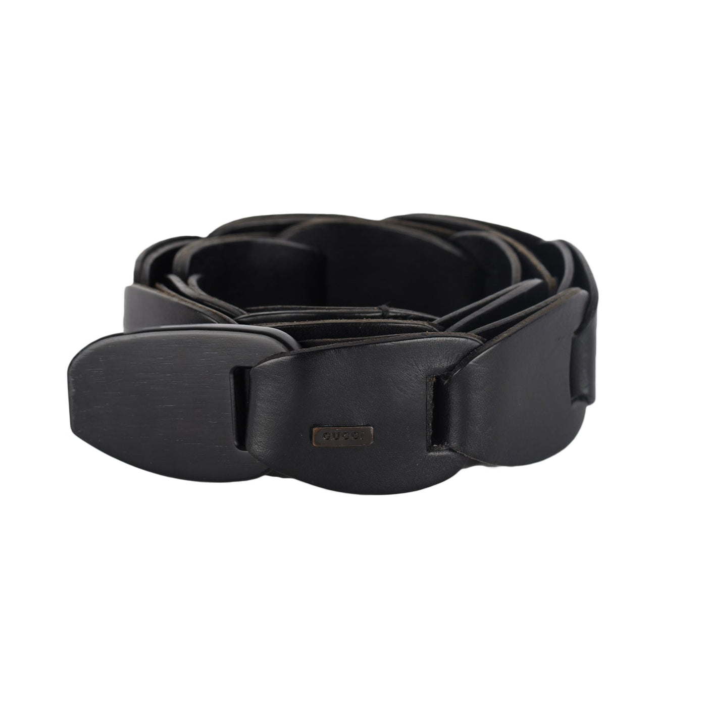 Gucci black woven leather belt pre-owned