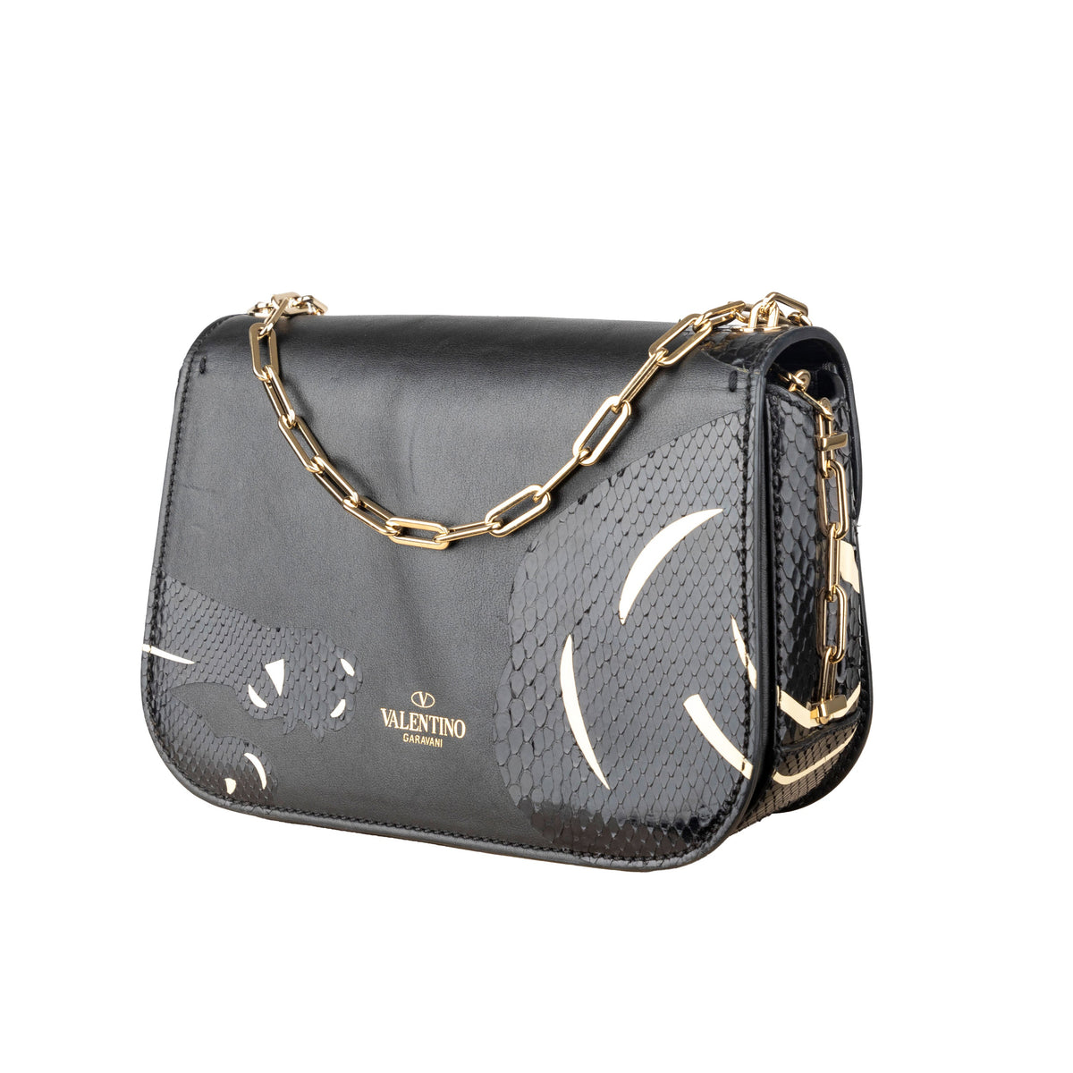 Secondhand Valentino Leather and Snakeskin Panther Crossbody Bag