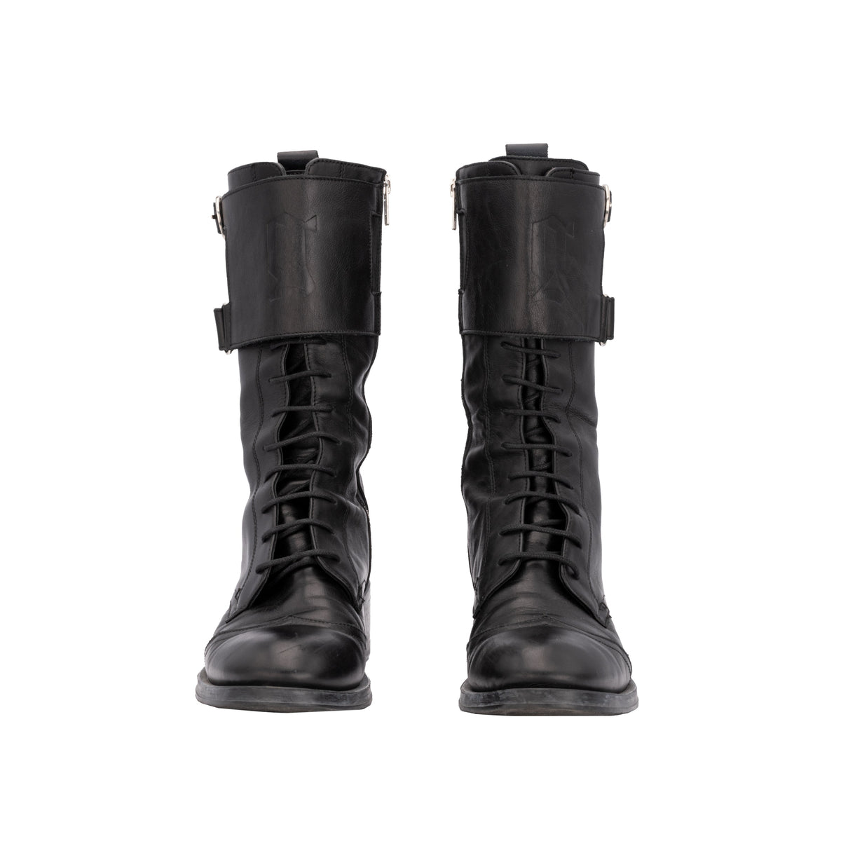 John Galliano black leather combat boot pre-owned