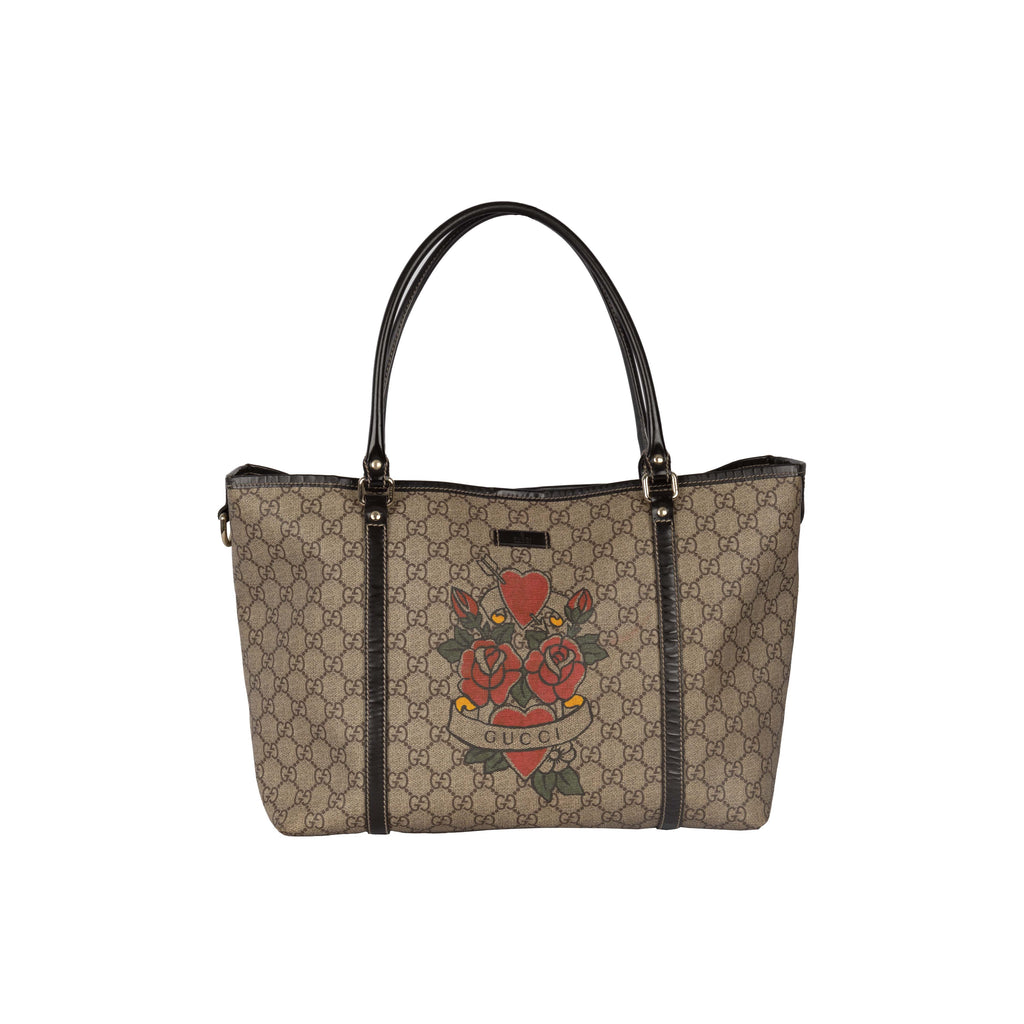 Secondhand Gucci Monogram Canvas Tattoo Heart Tote Bag