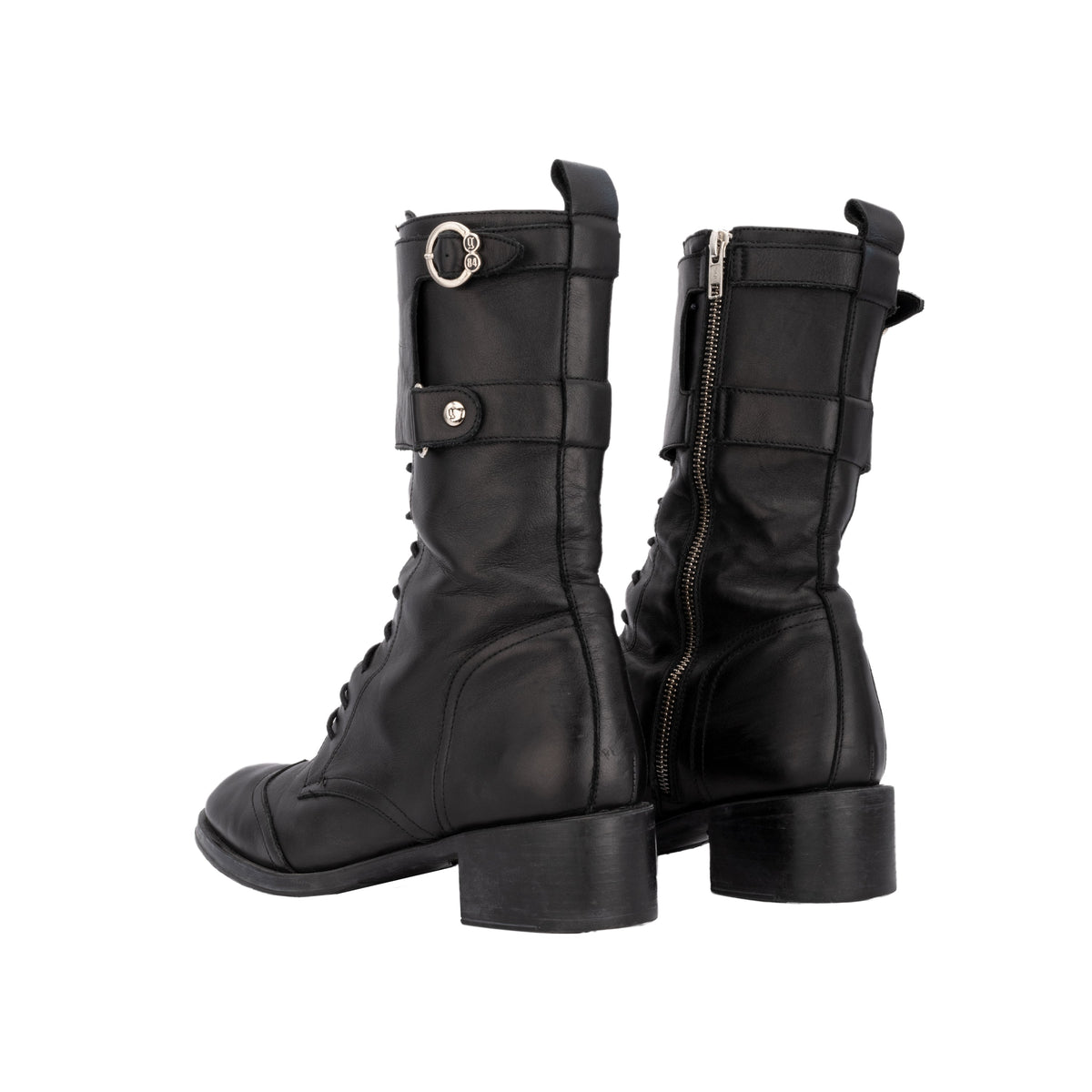 John Galliano black leather combat boot pre-owned