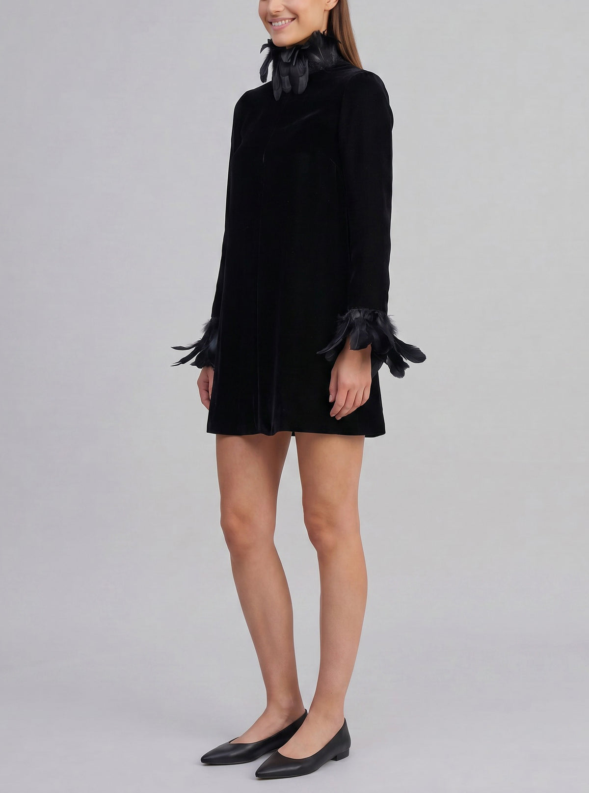 Valentino Boutique - Velvet Mini Dress with Feather Details MZ1902457  Valentino 
