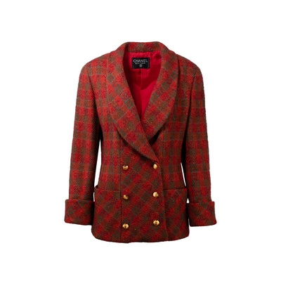 Chanel blazer wool jacket with tartan pattern pre-owned