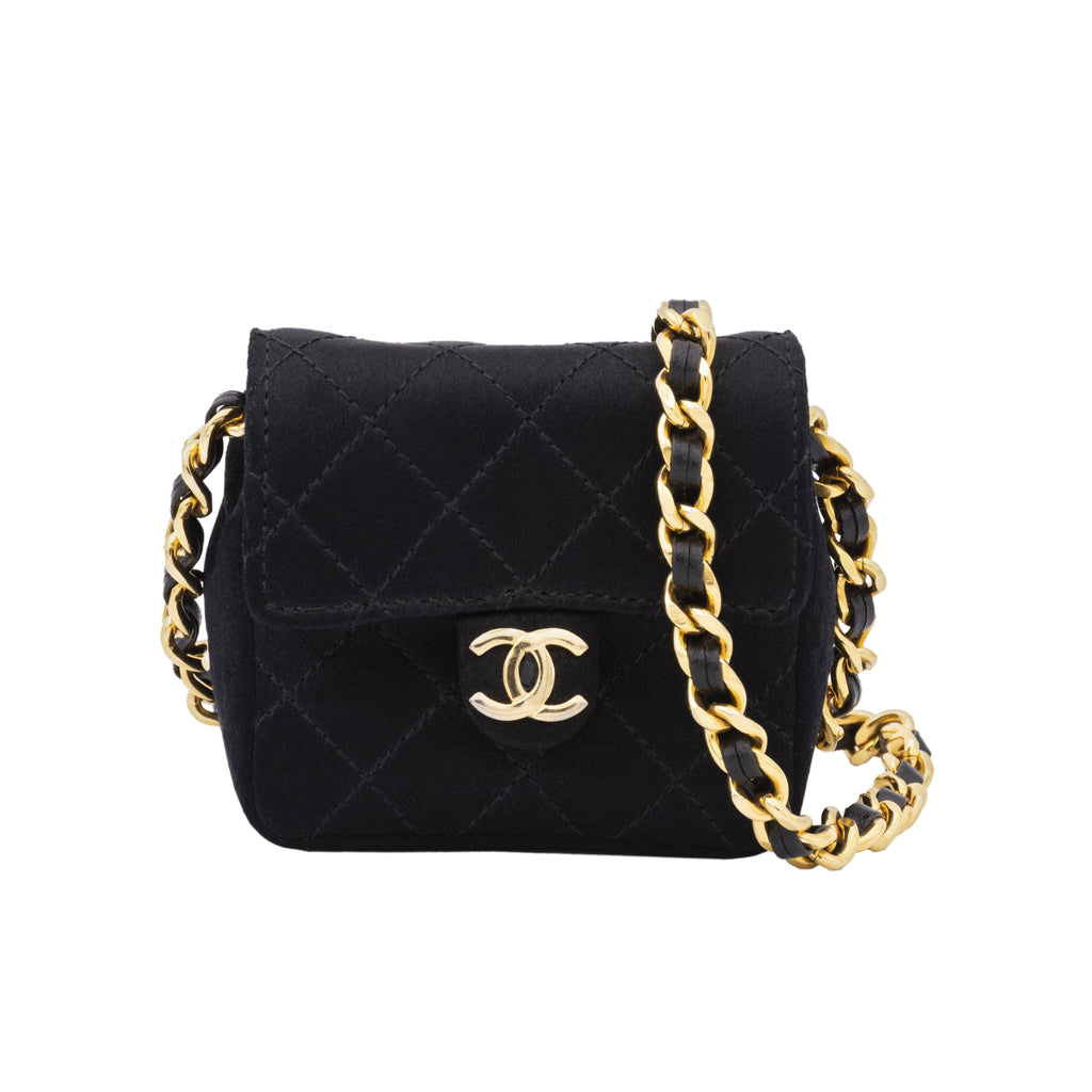 Chanel black satin mini flap bag pre-owned nft