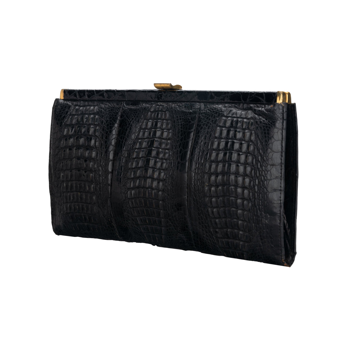 Collection Privée black crocodile leather clutch bag with inside pockets pre-owned