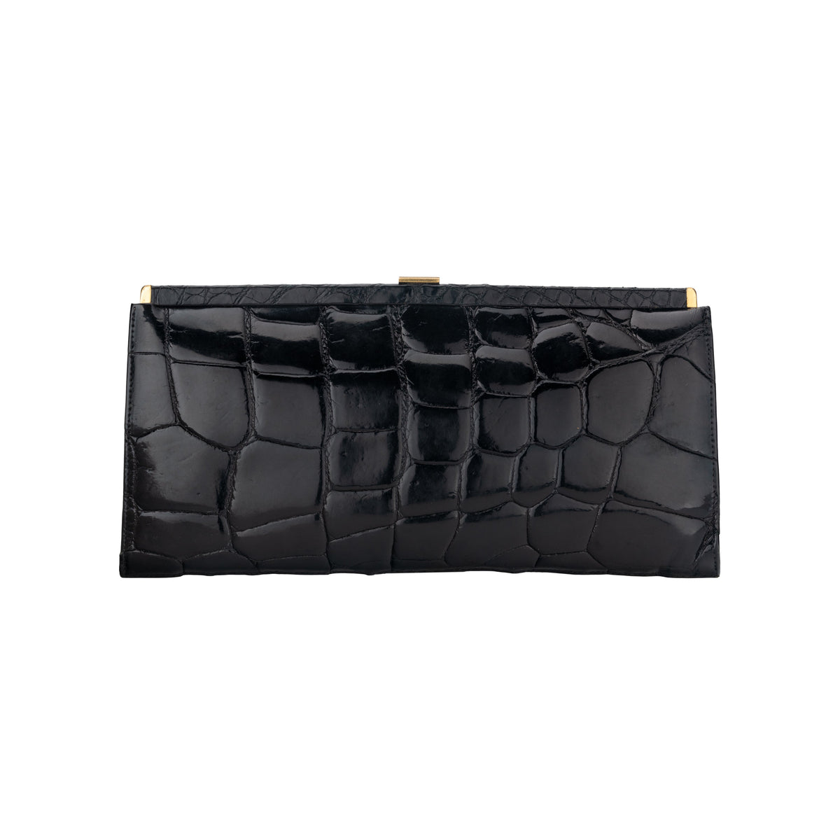 Collection Privée black crocodile leather clutch bag with inside pockets pre-owned