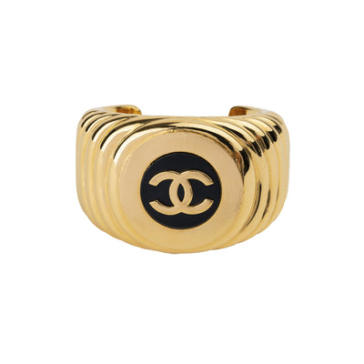 Chanel golden metal bracelet 1988 Rigid style open relief design CC logo  pre-owned nft