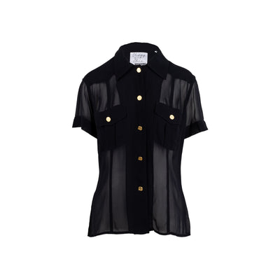 Moschino Cheap and Chic black shirt. Semi-sheer design, short sleeves and front pockets pre-owned