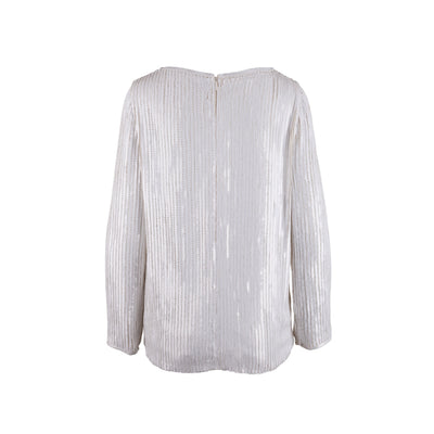 Saint Laurent white silk blouse, long sleeves, crew neck, back zip, decorated with white sequins for full coverage pre-owned