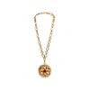 Chanel gold plated necklace, chain-link, gothic style medallion with synthetic gemstones and pearls pre-owned nft