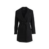 Ann Demeullemeester black wool coat. Long fit with maxi lapels, two front pockets and drawstring closure pre-owned