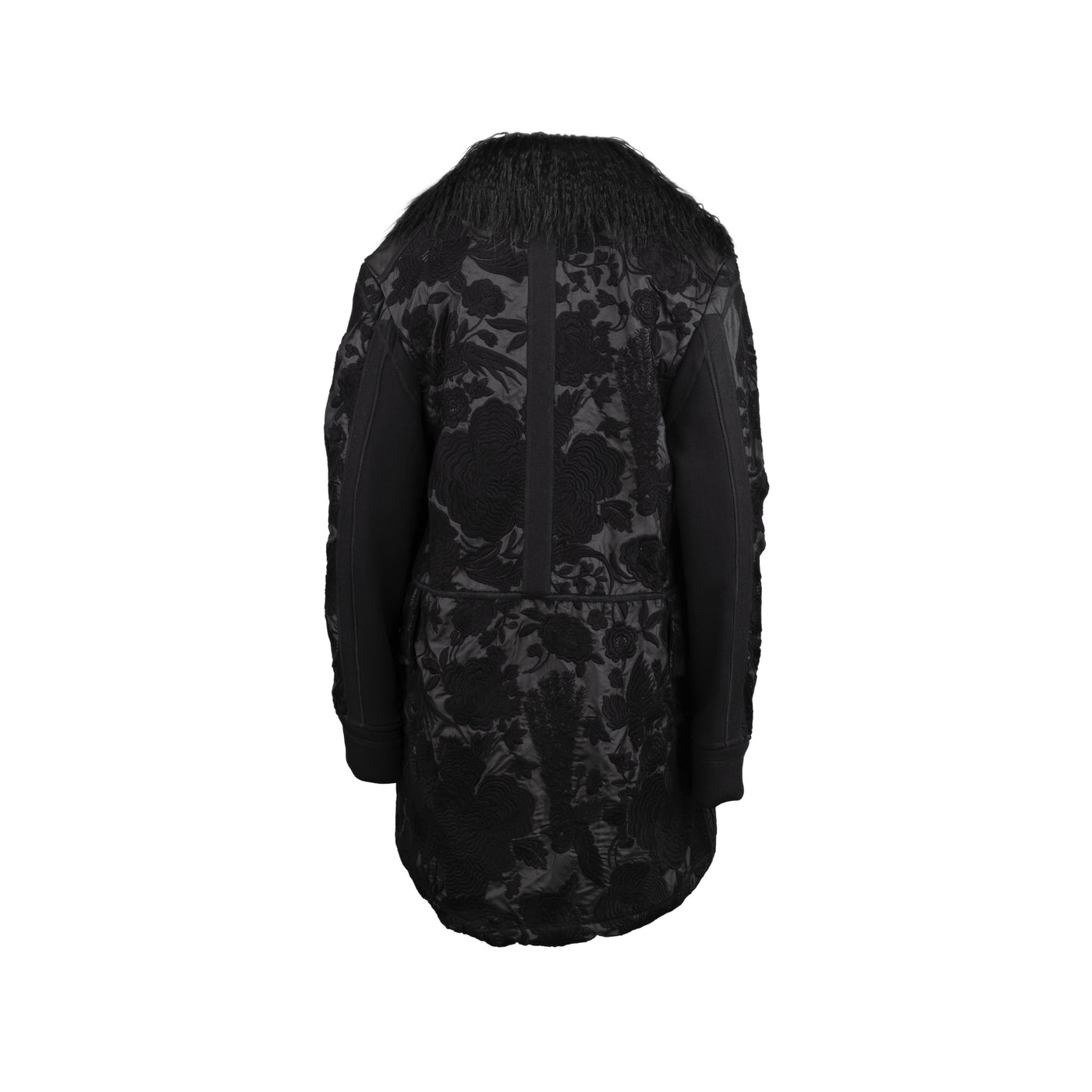 Diliborio black coat full coverage embroidery eco-fur inserts pre-owned