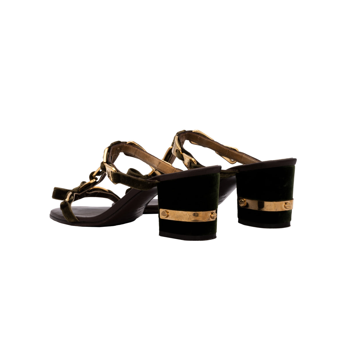 Marc by Marc Jacobs shoes. Low green velvet and leather sandals with golden details pre owned