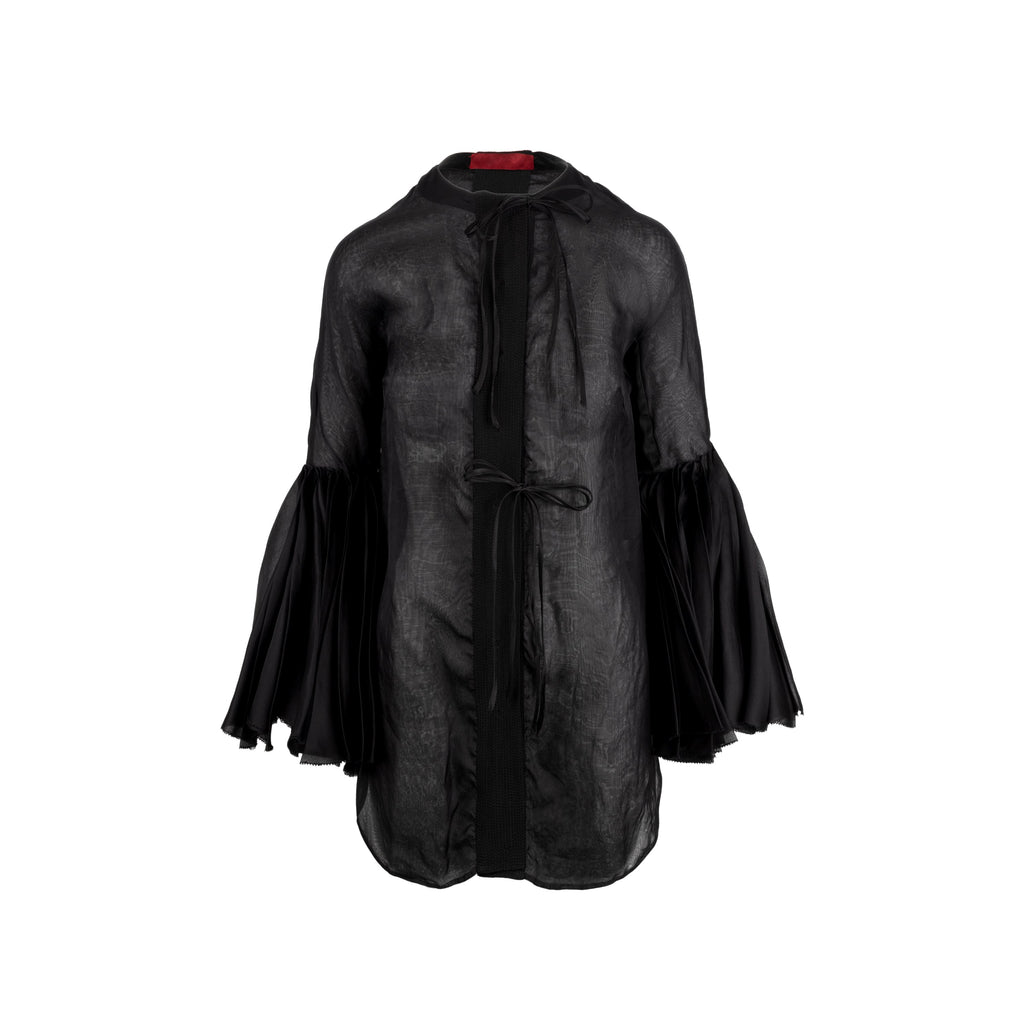 Diliborio black silk shirt. Korean style with front buttoning, wide sleeves decorated maxi rouge pre-owned