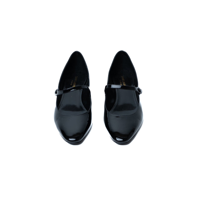 Saint Laurent black patent leather flat shoes with strap pre-owned