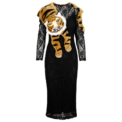 Second hand Dolce & Gabbana Faux Fur Tiger Lace Dress