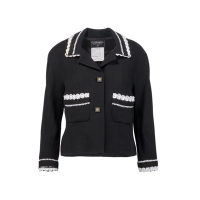 Chanel black cotton jacket black and white embroidery pre-owned