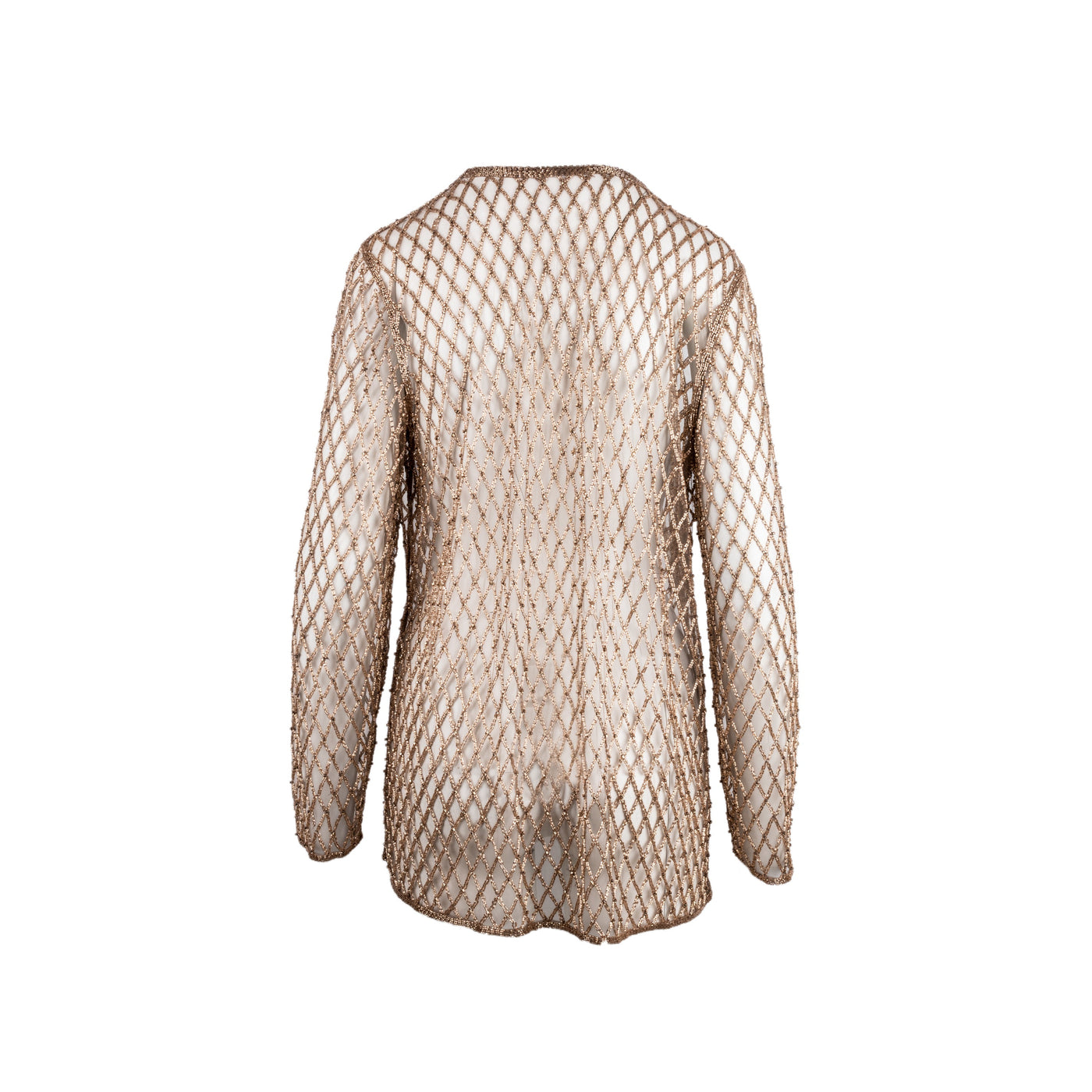 Collection Privée golden jacket. Semi-transparent, long sleeves, embroidered with tubular crystals pre-owned