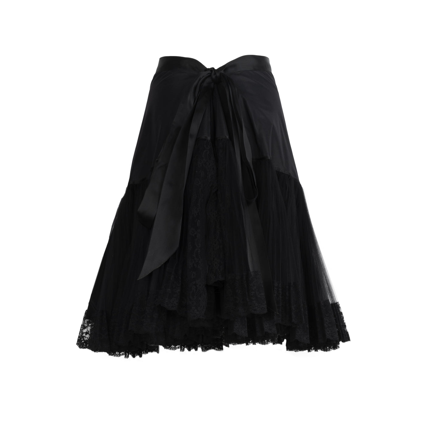 Gianfranco Ferré black skirt. Long skirt decorated with lace and tulle pre-owned