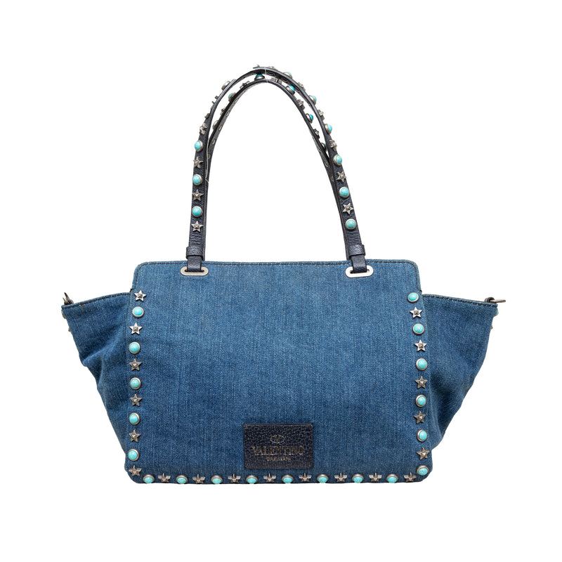 Secondhand Valentino Rockstud 2-Way Denim Bag 