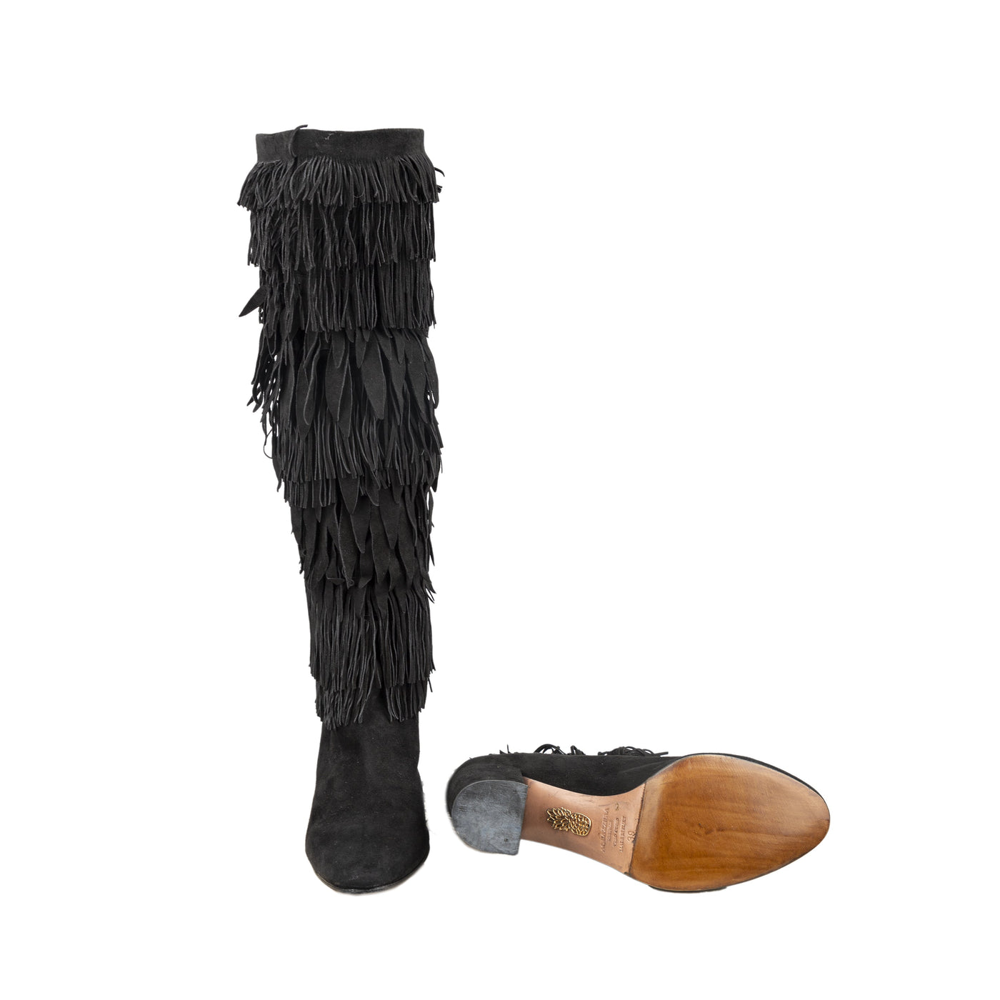 Aquazzurra black suede fringed boots pre-owned