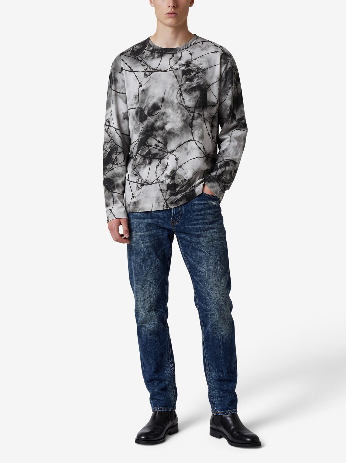 Comme des Garçons Dark Barbed Wire Print Cotton Sweater MU260922.44  Comme des Garçons 