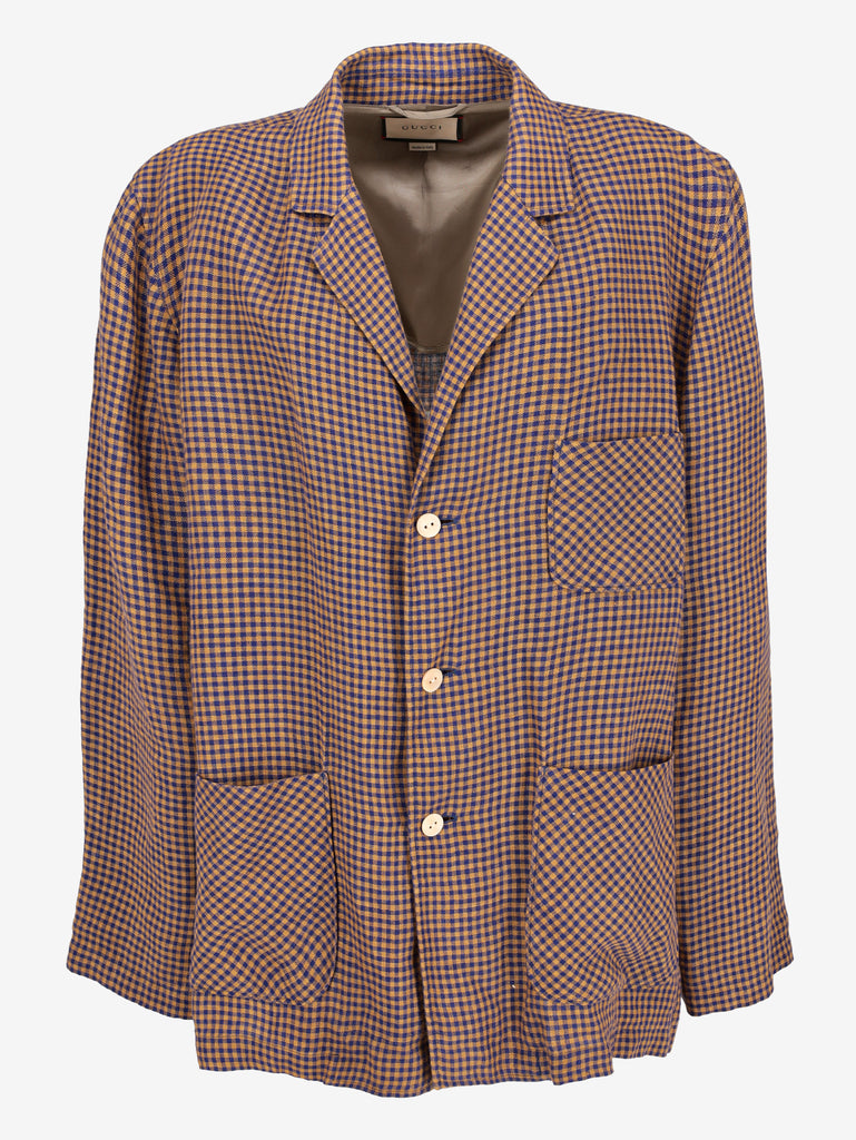 Gucci Yellow and Blue Checked Linen Blazer MU260922.54  Gucci 