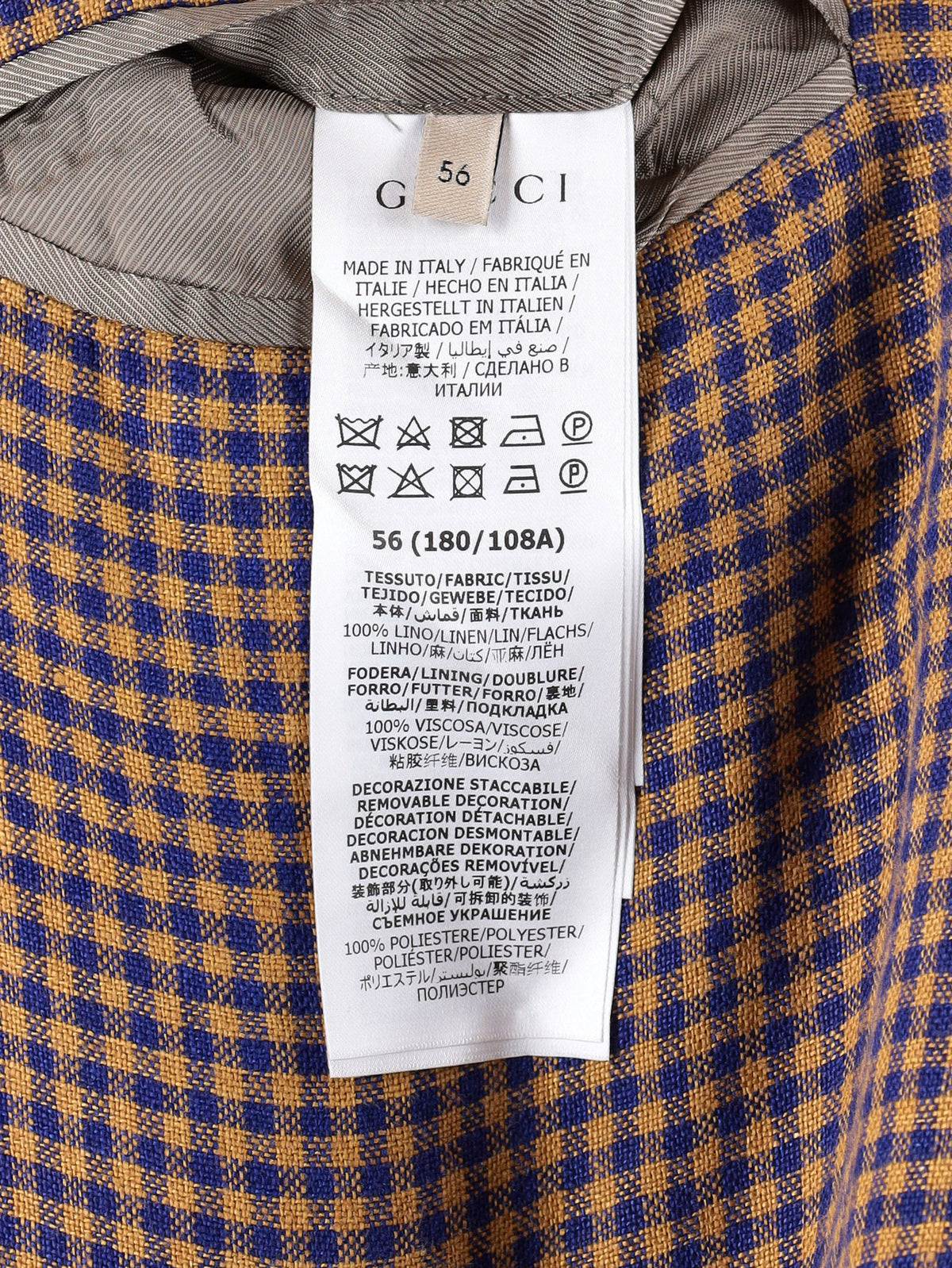 Gucci Yellow and Blue Checked Linen Blazer MU260922.54  Gucci 