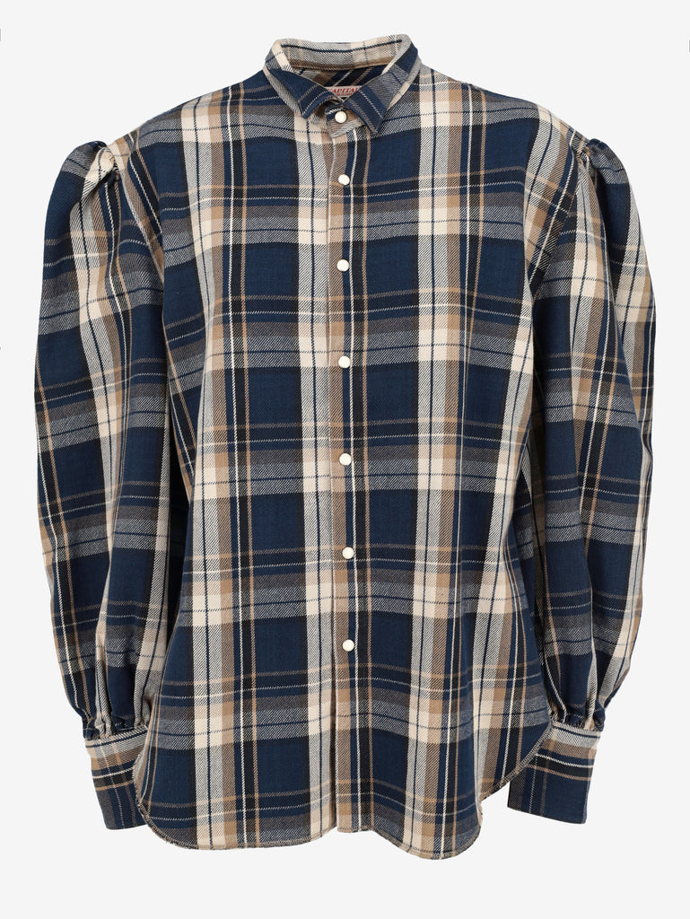 KAPITAL Blue Tartan Puff-Sleeve Cotton Shirt MU260922.36  Kapital 