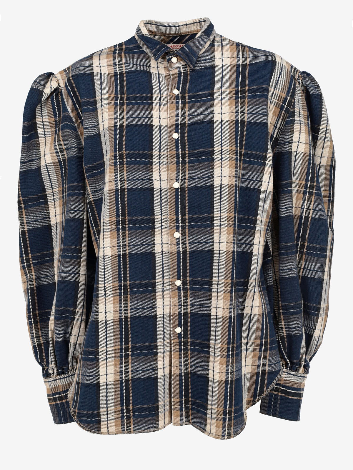 KAPITAL Blue Tartan Puff-Sleeve Cotton Shirt MU260922.36  Kapital 