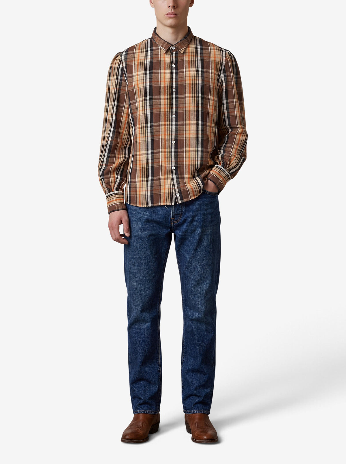 KAPITAL Tartan Puff-Sleeve Cotton Shirt MU260922.37  Kapital 