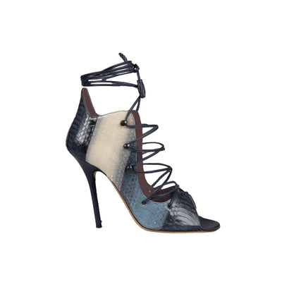 Secondhand Malone Souliers Gradient Snakeskin Lace Tie-up Heels