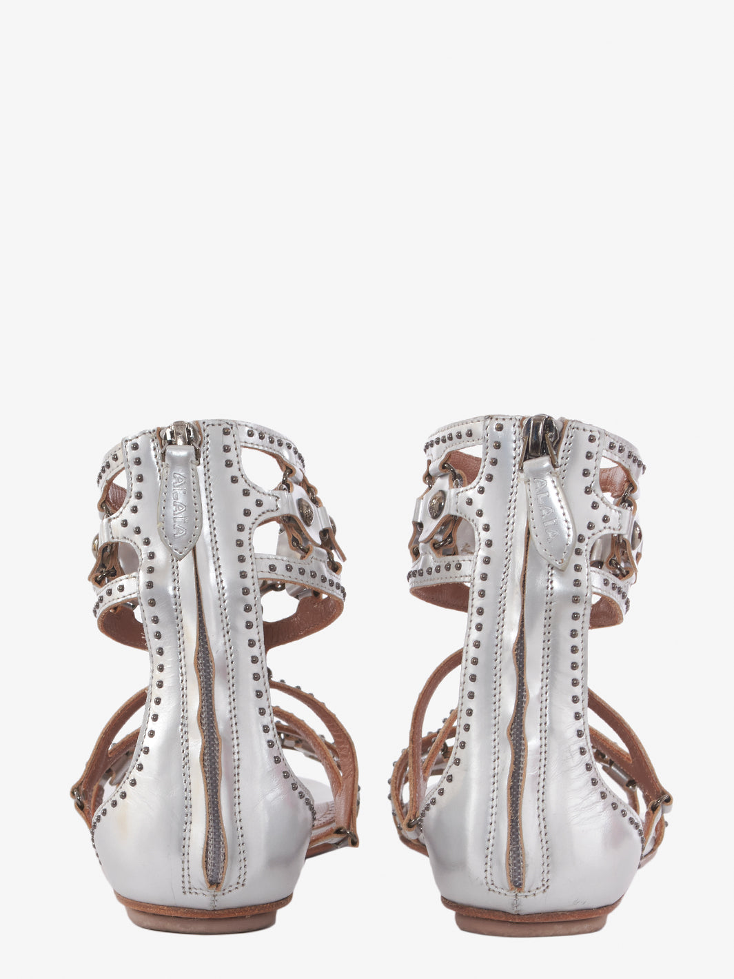 Silver studded leather Alaïa slave sandals