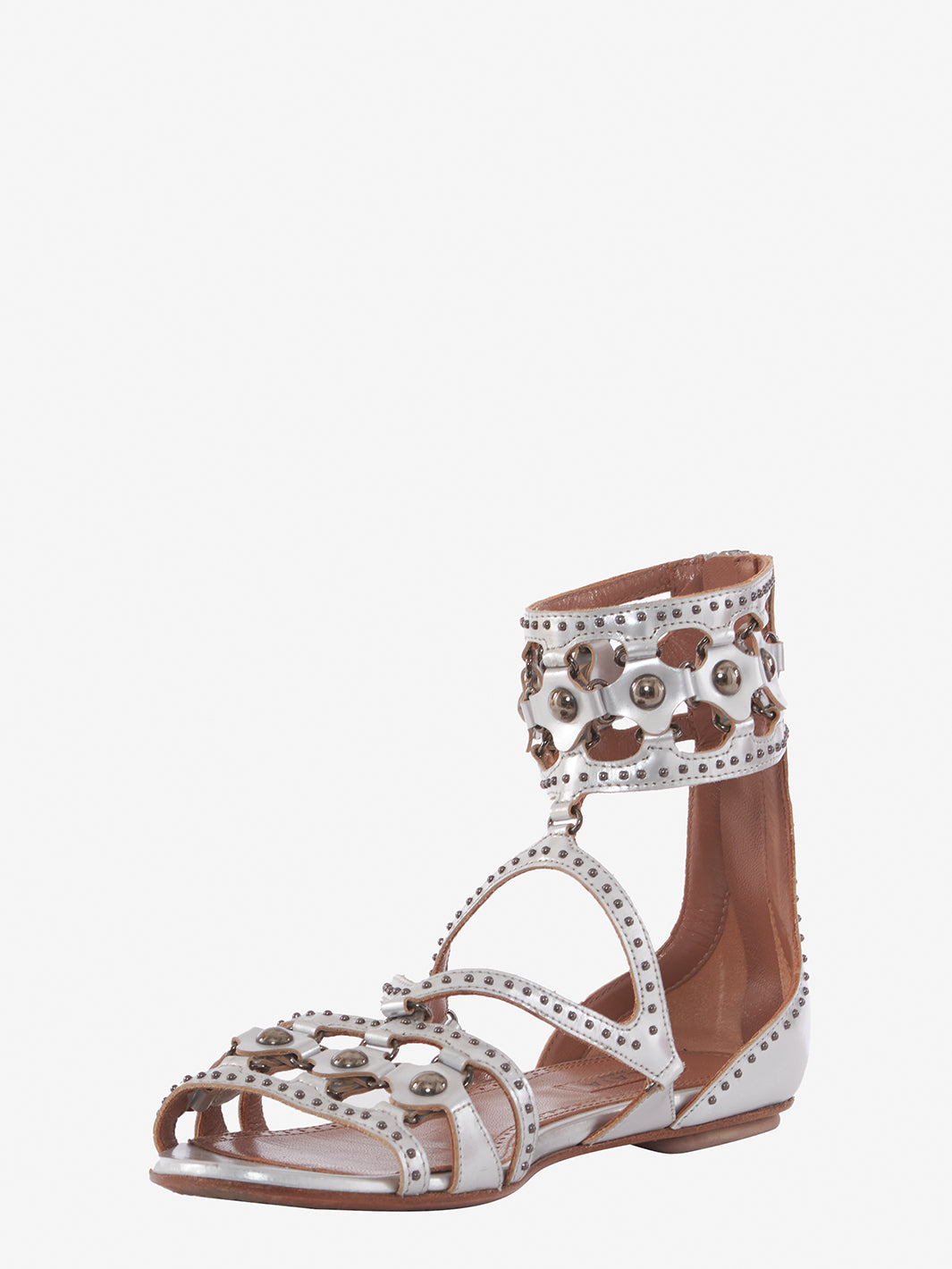 Silver studded leather Alaïa slave sandals