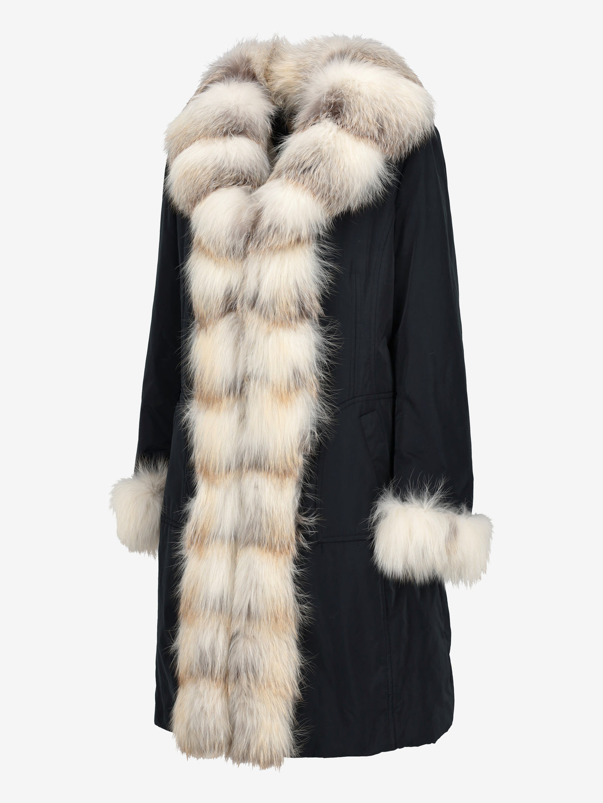 Black Long Parka with Natural Fox Fur Collar CVM26.6.122  Vintage 