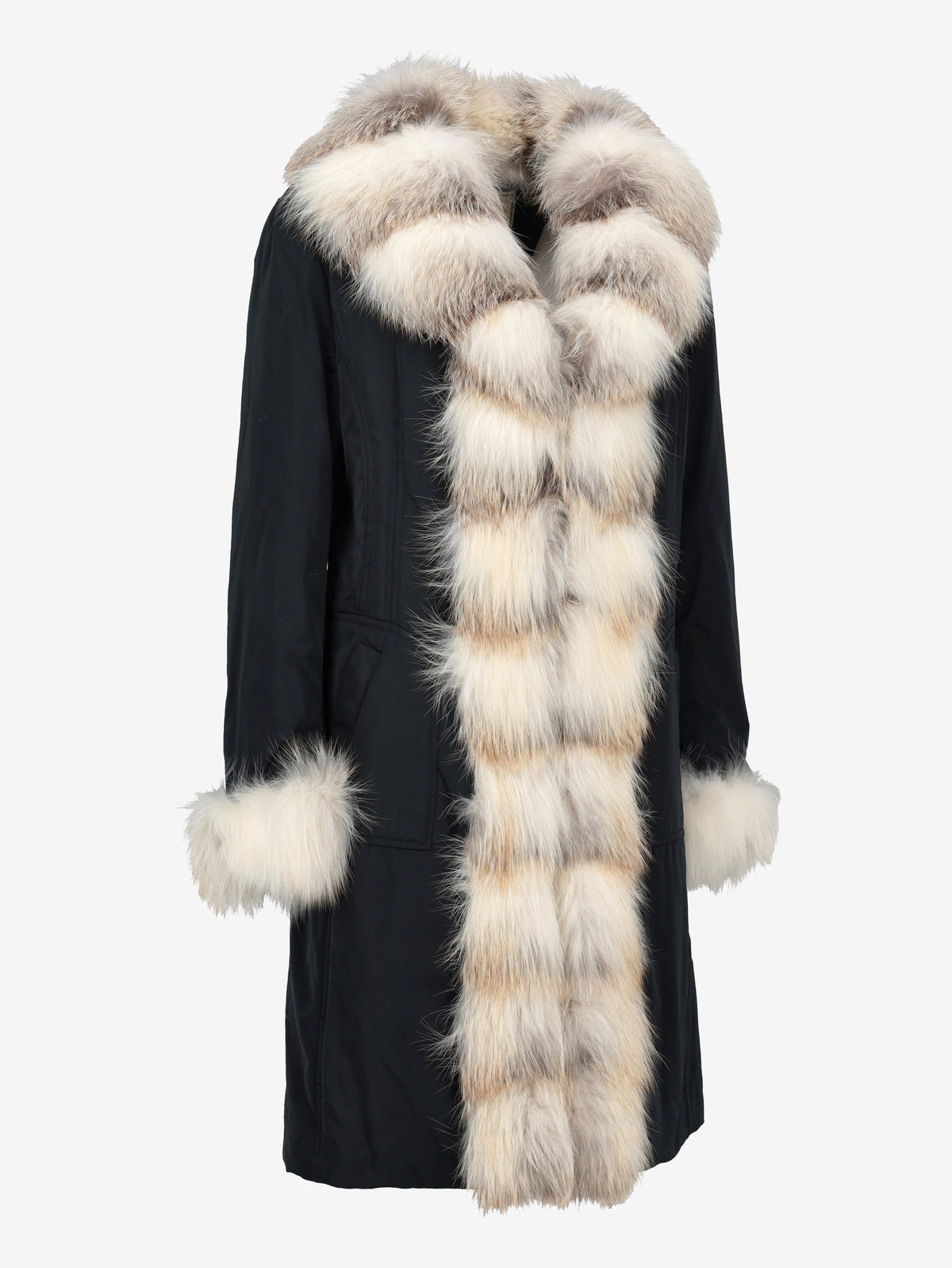 Black Long Parka with Natural Fox Fur Collar CVM26.6.122  Vintage 