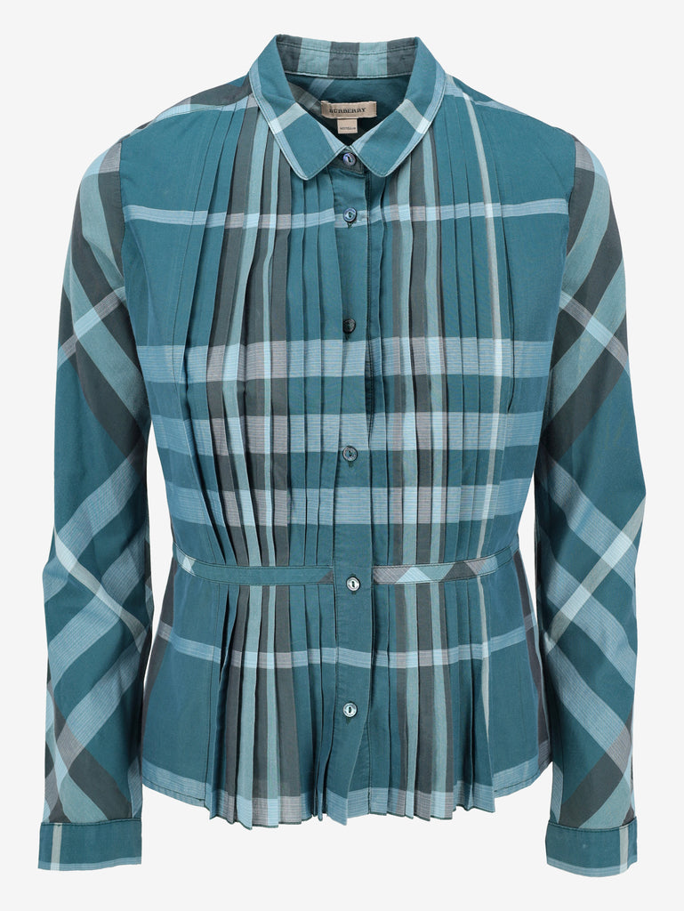 Burberry Blue Check Cotton-Blend Blouse W7926.8  Burberry 
